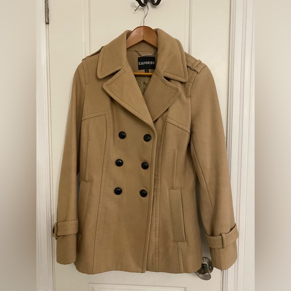 Express Wool-blend Double Breasted Peacoat. Size M